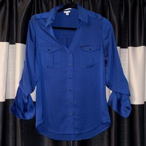 Express Portifino Slim Button Up with Gold Button Details Size Small